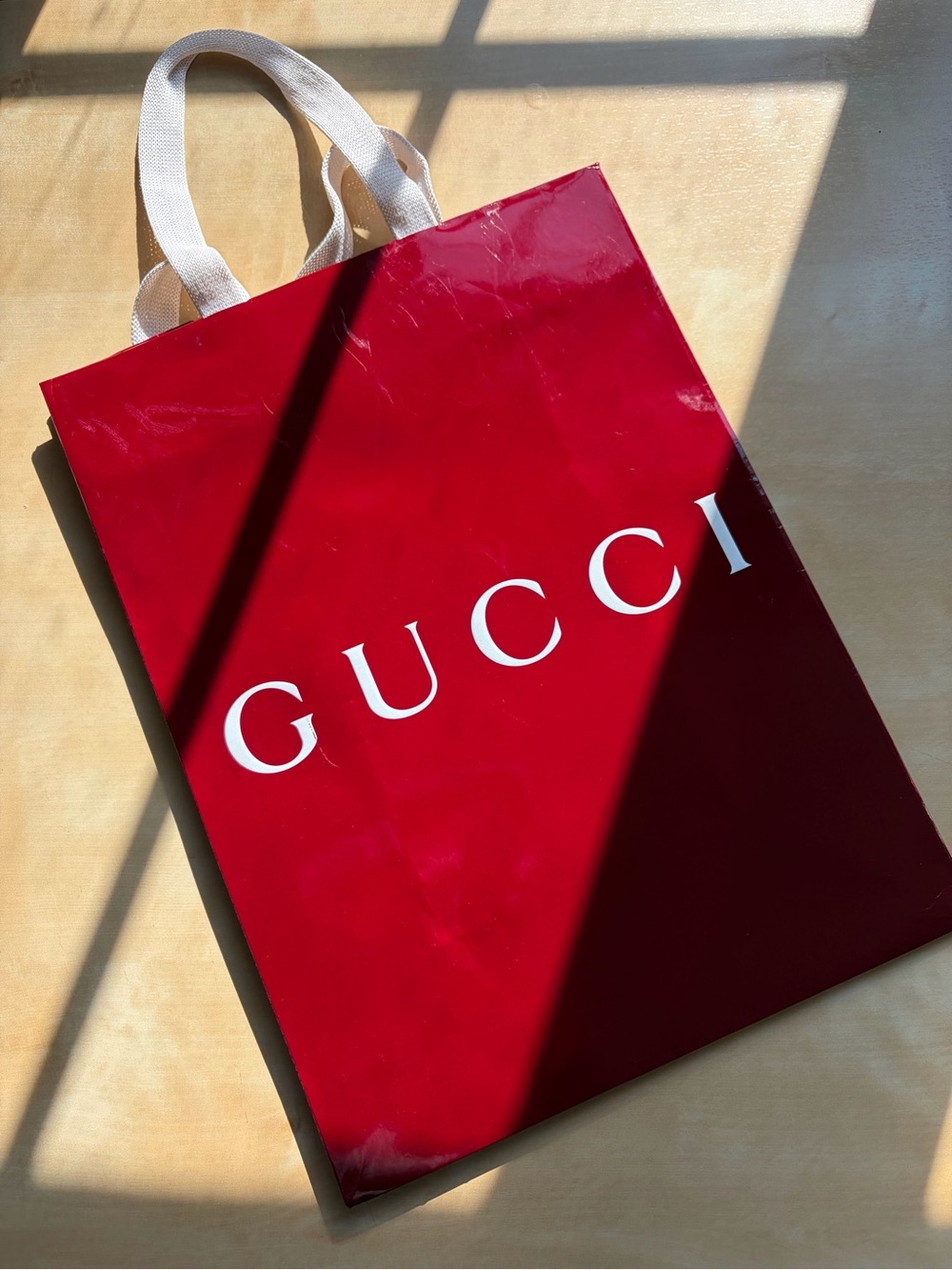 Gucci Burgundy Paper Shopping Bag with White Handles